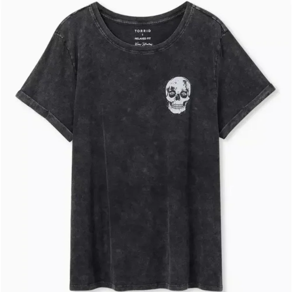 Torrid Size 5xl Skull Graphic Mineral Wash Black Tee - Picture 1 of 8
